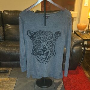 Rock & Republic Gray Leopard Graphic Long Sleeve Top